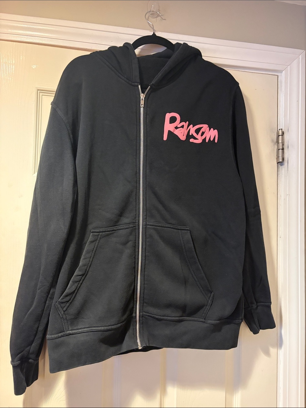 Ransom Black Kids Zip Hoodie with Pink Logo